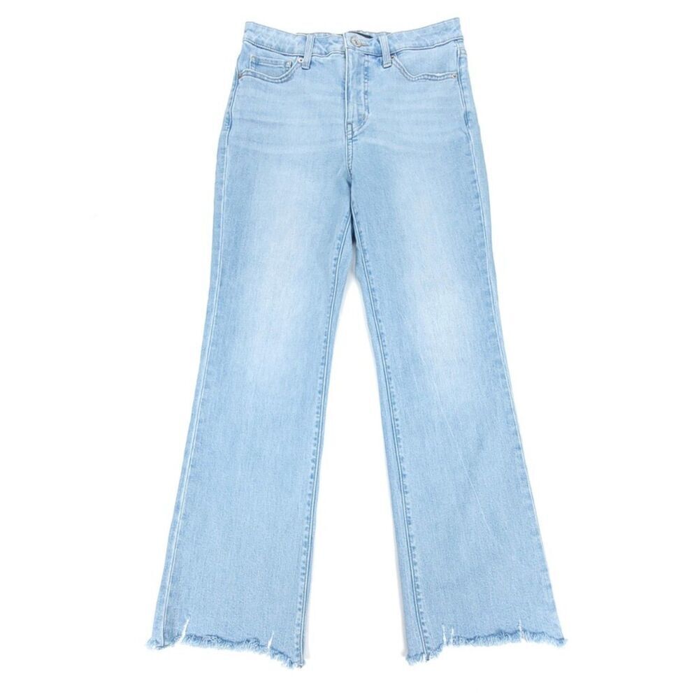 UNIQLO Raw Hem High Rise Skinny Fit Flared Ankle Crop Jeans Women 28 Light Denim